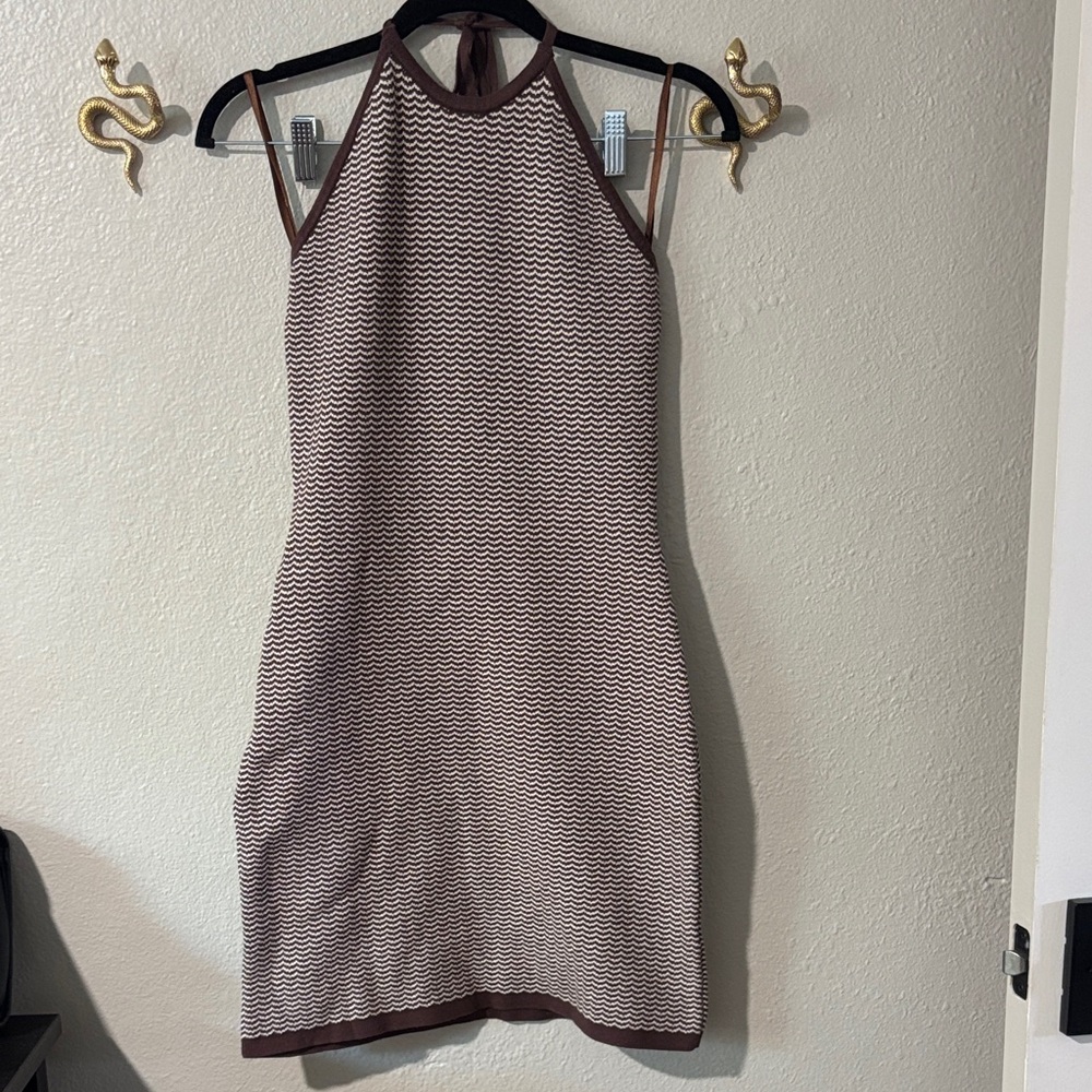 Abercrombie Backless Halter Knit Dress in Brown and Cream